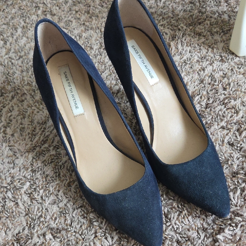 Saks Fifth Avenue Navy Suede Pointed Pumps